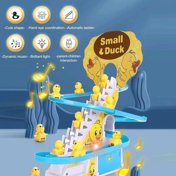 Ducks Climb Stairs Toy Roller Coaster, Electric Duck Chasing Race Track Set, Fun Duck Stair Climbing Toy with Flashing Lights Music and 3 Ducks, Small Ducks Climbing Toys