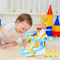 Ducks Climb Stairs Toy Roller Coaster, Electric Duck Chasing Race Track Set, Fun Duck Stair Climbing Toy with Flashing Lights Music and 3 Ducks, Small Ducks Climbing Toys