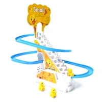 Ducks Climb Stairs Toy Roller Coaster, Electric Duck Chasing Race Track Set, Fun Duck Stair Climbing Toy with Flashing Lights Music and 3 Ducks, Small Ducks Climbing Toys