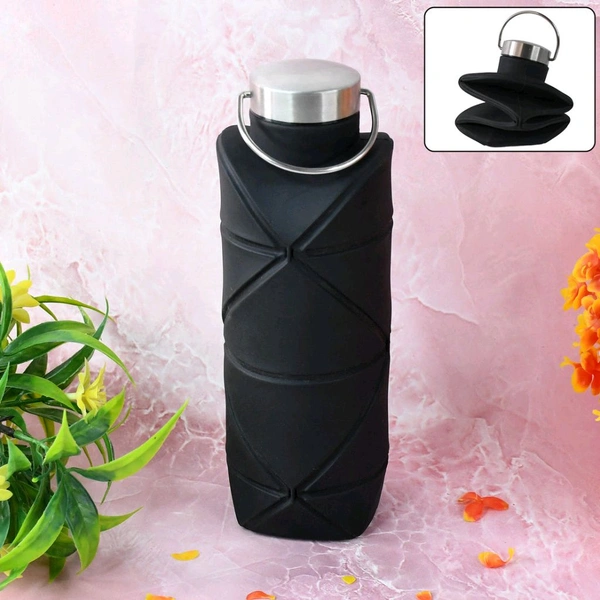 Collapsible Silicone Water Bottle with Stainless Steel Lid – Leakproof, Foldable, Portable Travel Bottle for Gym, Office, Hiking & Outdoor Use 