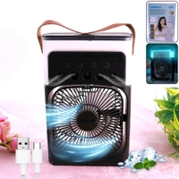 USB Rechargeable Mini Cooling Fan with Humidifier & LED Light – Multifunctional Air Cooler with Water Mist Spray for Home, Office, and Travel Use