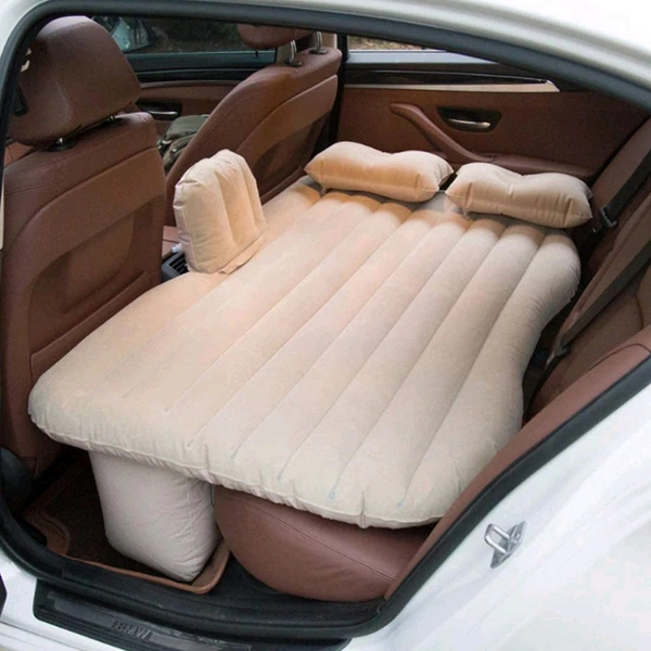 Car Inflatable Bed with 2 Pillows & Air Pump (Portable) For Travel, Camping, Vacation | Polyester Inflatable Travel Car Bed Air Sofa with Two Inflatable Pillow and Air Pump for Car Back Seat