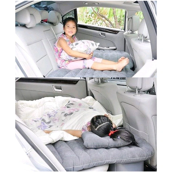 Car Inflatable Bed with 2 Pillows & Air Pump (Portable) For Travel, Camping, Vacation | Polyester Inflatable Travel Car Bed Air Sofa with Two Inflatable Pillow and Air Pump for Car Back Seat