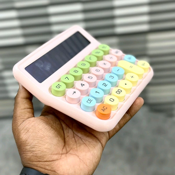 Cute Pastel 12-Digit Desktop Calculator | Big Buttons | Dual Power | Student & Office Friendly