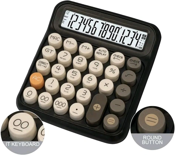 Cute Pastel 12-Digit Desktop Calculator | Big Buttons | Dual Power | Student & Office Friendly