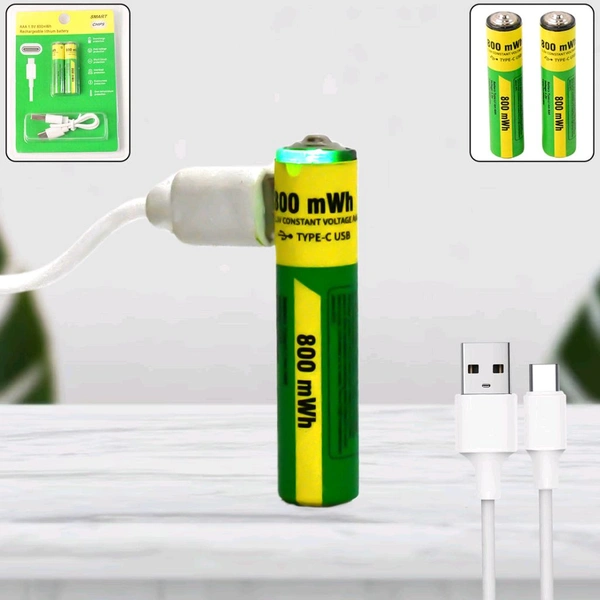 AAA 800 mWh Rechargeable Batteries, Double A High Capacity 1.5V Pre-Charged for Garden Landscaping Solar Lights, String Lights, Remotes, Wireless Mouses, Radio, (Combo Of 2 Batteries With Cable)