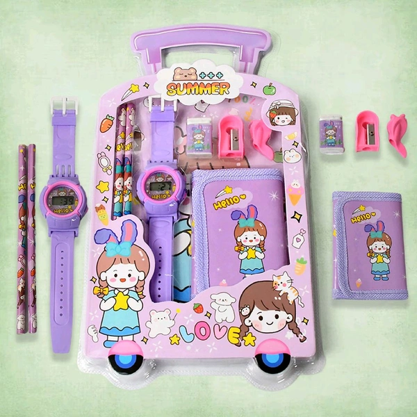 Stationery Set for Girls and Boys | Kids Return Gift - 7 In 1 School Items For Kids-Pencils, Eraser, Sharpener, Pouch, Pencil Extender | Birthday Gift Idea Stationary Kit Set for School Kids (Pack of 7 Pcs Set)