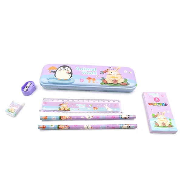 Stationery Kit for Kids - Stationery Set, Includes Metal Pencil Box, Sharpener, Pencil and Eraser Set, School Supply Set, Birthday Return Gift for Kids, Boys, Girls