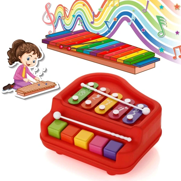  2 in 1 Baby Piano Xylophone Toy for Toddlers, 5 Multicolored Key Keyboard Xylophone Piano, Preschool Educational Musical Learning Instruments Toy for Baby Kids Girls Boys 3+ Years 