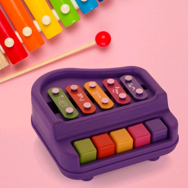  2 in 1 Baby Piano Xylophone Toy for Toddlers, 5 Multicolored Key Keyboard Xylophone Piano, Preschool Educational Musical Learning Instruments Toy for Baby Kids Girls Boys 3+ Years 