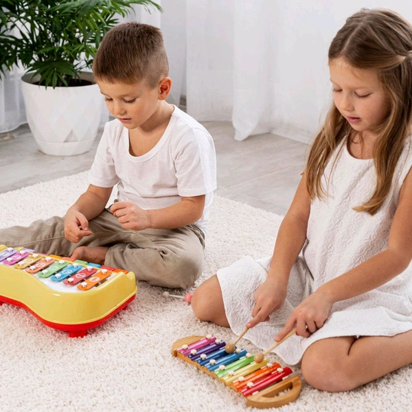  2 in 1 Baby Piano Xylophone Toy for Toddlers, 5 Multicolored Key Keyboard Xylophone Piano, Preschool Educational Musical Learning Instruments Toy for Baby Kids Girls Boys 3+ Years 