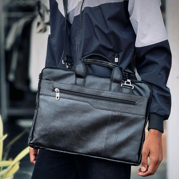 Premium Black PU Leather Office Laptop Bag – Sleek & Stylish Work Companion

