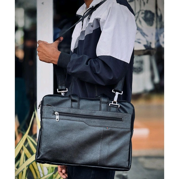 Premium Black PU Leather Office Laptop Bag – Sleek & Stylish Work Companion
