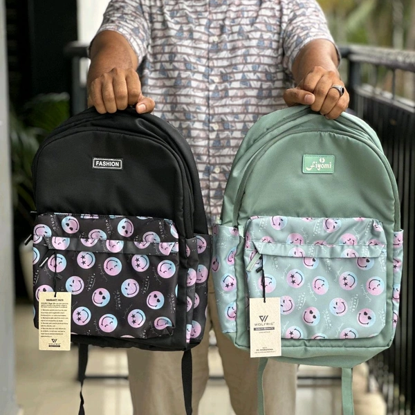 Wolfric Trendy Emoji Print Backpack – Lightweight & Stylish for School, College & Daily Use
 - 1 Month Stitching Warranty, Sage Mint Green