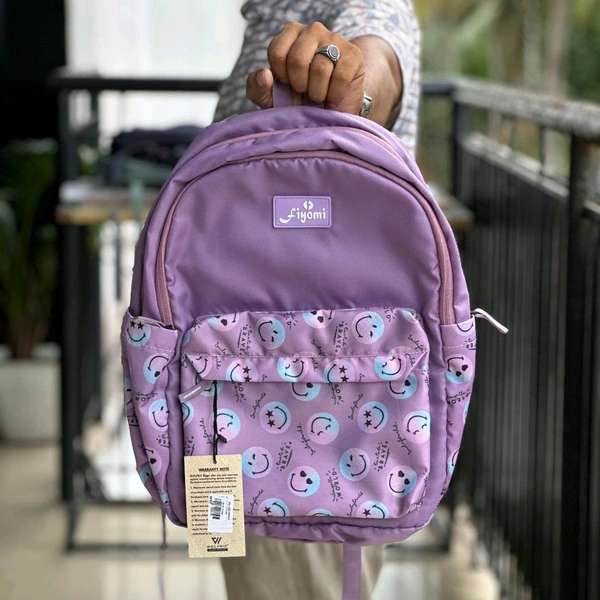 Wolfric Trendy Emoji Print Backpack – Lightweight & Stylish for School, College & Daily Use
 - 1 Month Stitching Warranty, Lavender Purple