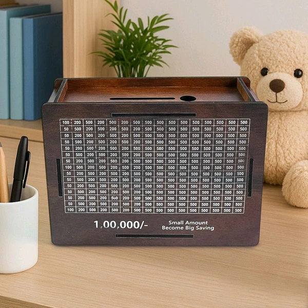 Wooden Money / Piggy Bank, Money Box, Coin Box with Carved Design for Kids / Children, Savings Challenge Box, Cash Vault Wooden Savings Box, Coin Piggy Bank, Money Save Box Smash, Money Saver