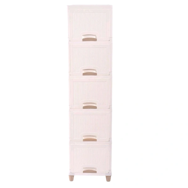 Multi-Purpose 5-Layer Plastic Storage Drawer Cabinet for Home and Office Use – Modular Organizer with Spacious Drawers, Wheels for Easy Mobility, and Durable Brown Box Packaging – Ideal for Clothes, Toys, Stationery & More