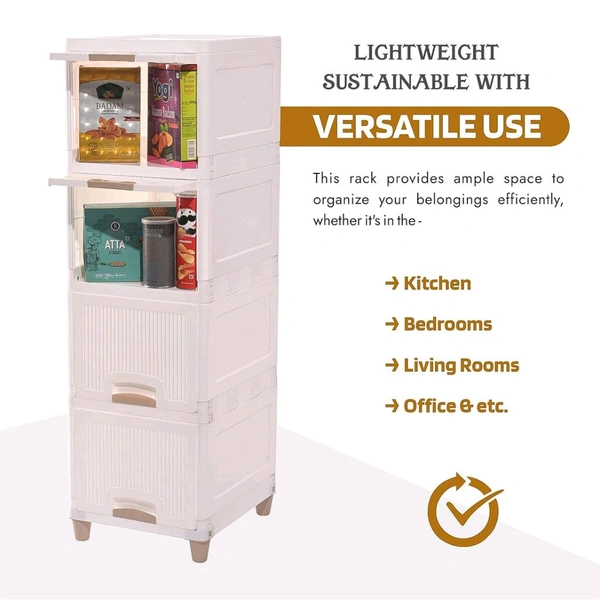 Multi-Purpose 5-Layer Plastic Storage Drawer Cabinet for Home and Office Use – Modular Organizer with Spacious Drawers, Wheels for Easy Mobility, and Durable Brown Box Packaging – Ideal for Clothes, Toys, Stationery & More