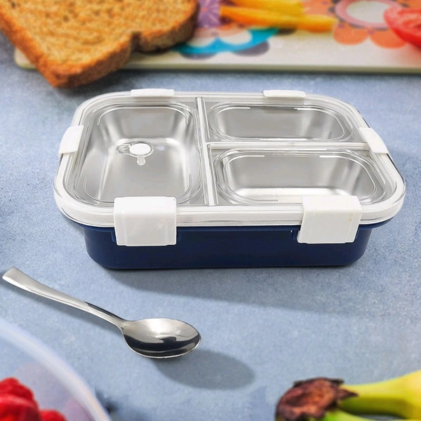 3 Compartment Transparent Stainless Steel Lunch Box for Kids, Tiffin Box, Lunch Box, Lunch Box for Kids, Insulated Lunch Box, Lunch Box for Office Women and Men, Stainless Steel Tiffin Box for Boys, Girls, School Office