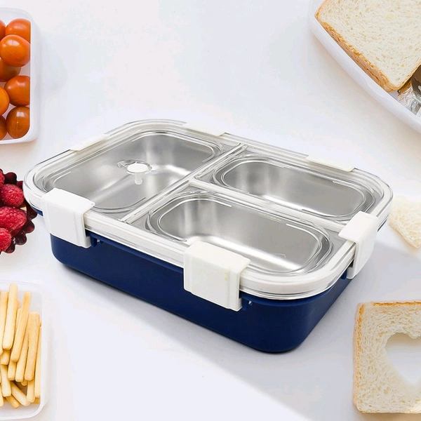 3 Compartment Transparent Stainless Steel Lunch Box for Kids, Tiffin Box, Lunch Box, Lunch Box for Kids, Insulated Lunch Box, Lunch Box for Office Women and Men, Stainless Steel Tiffin Box for Boys, Girls, School Office