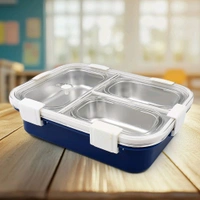 3 Compartment Transparent Stainless Steel Lunch Box for Kids, Tiffin Box, Lunch Box, Lunch Box for Kids, Insulated Lunch Box, Lunch Box for Office Women and Men, Stainless Steel Tiffin Box for Boys, Girls, School Office