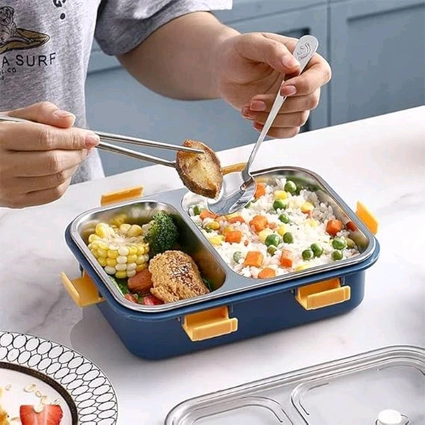 Lunch Box Sealed Leakage Proof Stainless Steel Lunch Box 2 Section Lunch Box With Spoon
