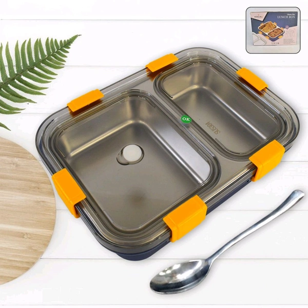 Lunch Box Sealed Leakage Proof Stainless Steel Lunch Box 2 Section Lunch Box With Spoon
