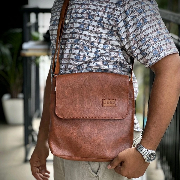 Men's PU Leather Crossbody Messenger Bag | Casual Shoulder Sling Bag for Travel, Office & Everyday Use - Brown