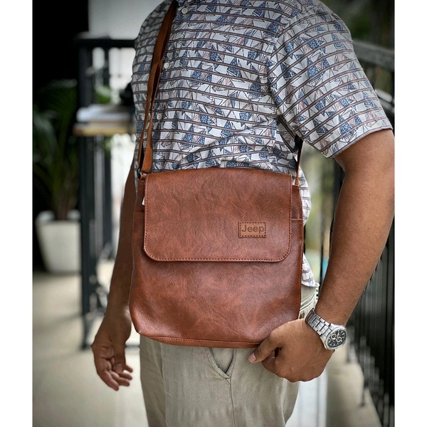 Men's PU Leather Crossbody Messenger Bag | Casual Shoulder Sling Bag for Travel, Office & Everyday Use - Brown