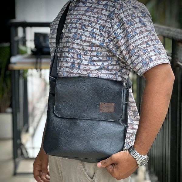 Men's PU Leather Crossbody Messenger Bag | Casual Shoulder Sling Bag for Travel, Office & Everyday Use - Black