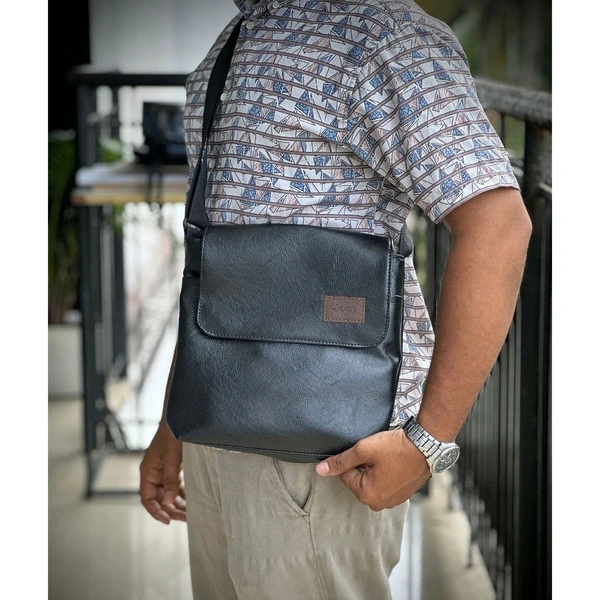 Men's PU Leather Crossbody Messenger Bag | Casual Shoulder Sling Bag for Travel, Office & Everyday Use - Black