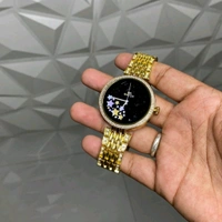 New Diamond Design Smartwatch for Women – Gold Strap, Always-On Display, Health Tracker, BT Calling, Custom Watch Faces