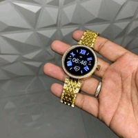 New Diamond Design Smartwatch for Women – Gold Strap, Always-On Display, Health Tracker, BT Calling, Custom Watch Faces