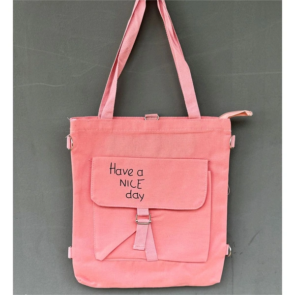 Trendy Canvas Shoulder Tote Bags – Adorable Cartoon, Korean Style, Multi-Pocket Design for Girls & Boys - Pink