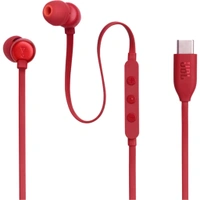 (Original) JBL Tune 310 Wired in-Ear Type C Headphones, Hi-Res Audio with Digital-to-Analog Converter, 3-Button EQ Preset Remote with Microphone, Tangle-Free Flat Cable, Compatible with USB-C Devices (Blue) - Red