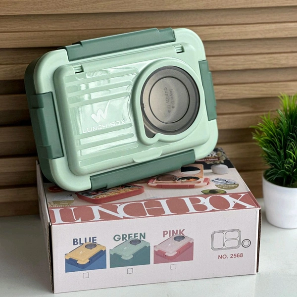 Premium 3-Grid Stainless Steel Lunch Box Set (750ml + 150ml) Aesthetic, functional & leak-proof – perfect for school, office, or travel - Mint Green