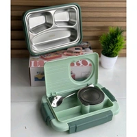 Premium 3-Grid Stainless Steel Lunch Box Set (750ml + 150ml) Aesthetic, functional & leak-proof – perfect for school, office, or travel - Mint Green