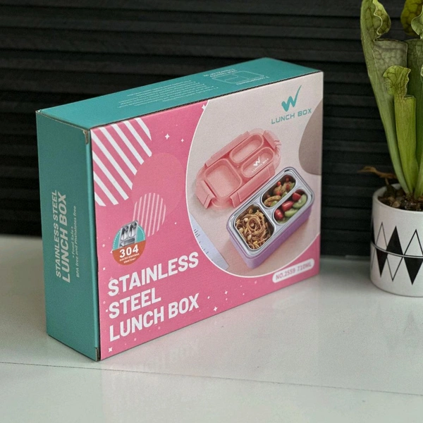 Lunch Box for Adults/Lunch Box for Kids with Spoon & Fork - Stainless Steel & Leak Proof 900 ML with Silicon lid with 4 Compartment for School & Office. - Pink