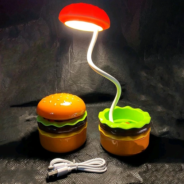 Burger Delight: Folding LED Night Lamp for Kids, Rechargeable Desk Lamp Study Desk Light for Study Room / Home / Office Burger Shape Decorative Table Top