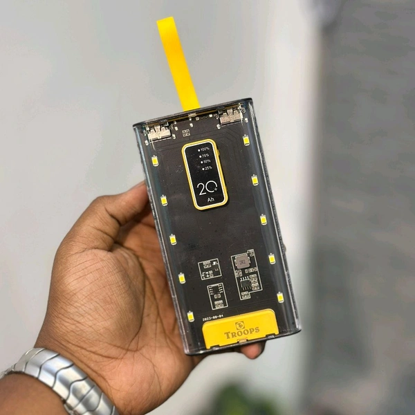 TROOPS 20000mAh Smart Charge Transparent Power Bank | 15W Fast Charging | Dual USB Output + Type-C Input | LED Battery Display | 6-Month Brand Warranty