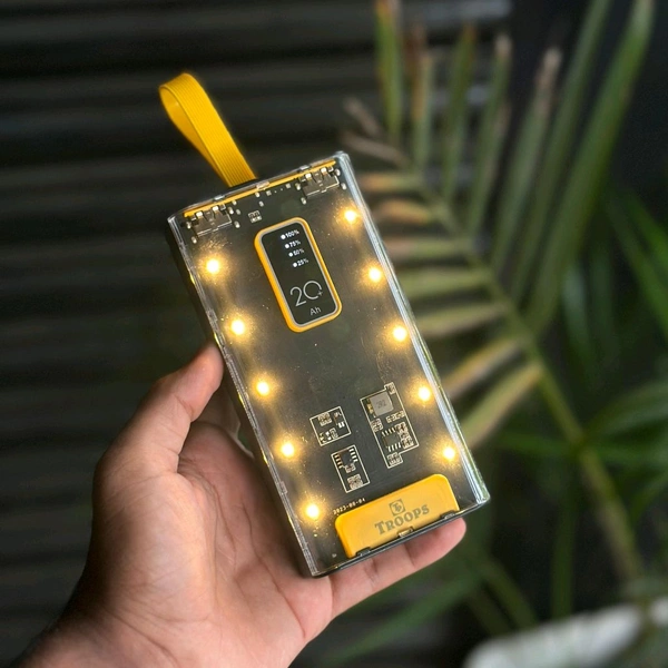 TROOPS 10,000 mAh Smart Charge Transparent Power Bank | 15W Fast Charging | Dual USB Output + Type-C Input | LED Battery Display 