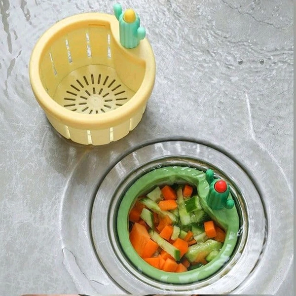 Plastic Kitchen Sink Drain Strainer | Automatic Press Dumping Basket | Waste Collector Filter | Self Cleaning Removable Draining Net Lifting Basket (2 Pc)