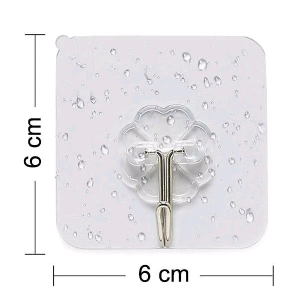 Self Adhesive Heavy Duty Waterproof Transparent Sticky Plastic & Stainless Steel Wall Hooks - 10