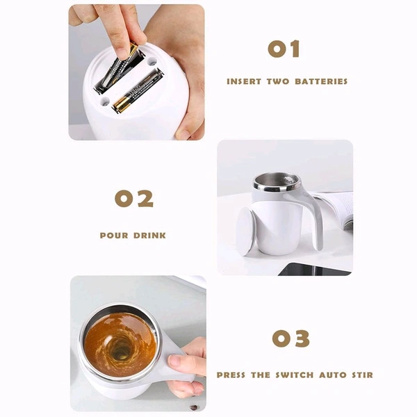 Stirring Coffee Mug | Magnetic Stirring Coffee Cup | Stainless Steel Mug for Milk | Travel Mixing Cup | Self Stirring Coffee Mug, Suitable for Coffee / Milk / Hot Chocolate | Battery Operated