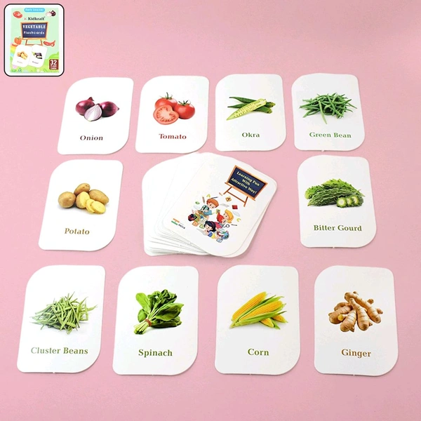 Kidkraft 32-Piece Educational Vegetable Flash Cards Set for Toddlers & Kids – Bright Learning Cards with Real Images for Preschool & Early Childhood Brain Development
