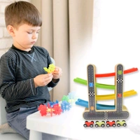 Car Slide with 4 Cars Play Set, Click Clack Track, Car Toys for Toddlers, Racing Car Toys for Kids, Boys, Girls Wooden Ramp Racer Race Track Vehicle Play sets For Kids With 4 Mini Racers Great Gift for Boys and Girls (with Handle)