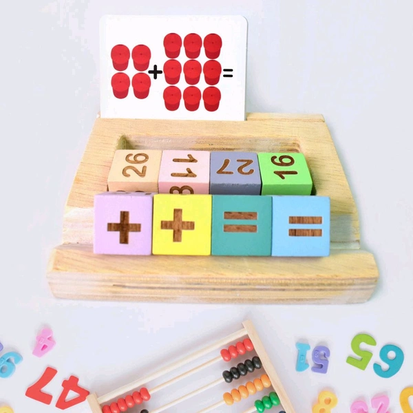 Wooden Math Time for Kids - Educational Math Card Game 
