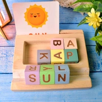 Alphabet Puzzle for Kids Alphabet Spelling & Reading Words with 26 Flash Cards, 8 Wooden Blocks and Stand
