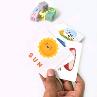 Alphabet Puzzle for Kids Alphabet Spelling & Reading Words with 26 Flash Cards, 8 Wooden Blocks and Stand
