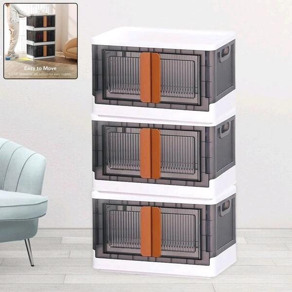 Folding Wardrobe Storage Organizer | Storage Bins with Double Door & Top Lid Opening | Drawer Organizer for Office | Black & White